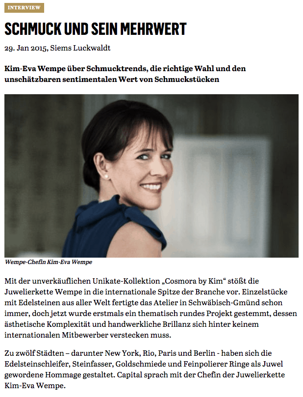 Schmuck und sein Mehrwert: Interview mit Kim-Eva Wempe (für Capital.de)