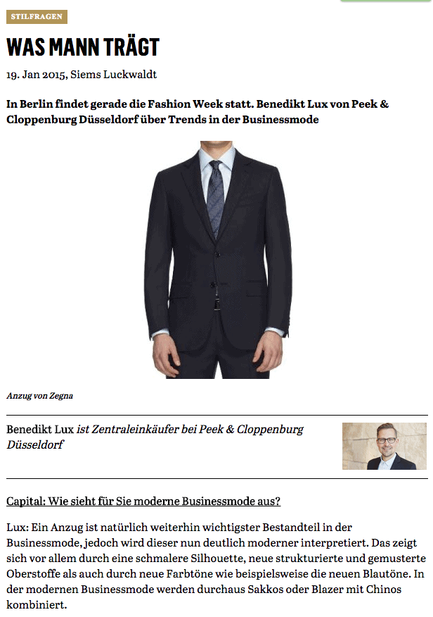 Was Mann trägt: Benedikt Lux, P&C Düsseldorf (für Capital.de)