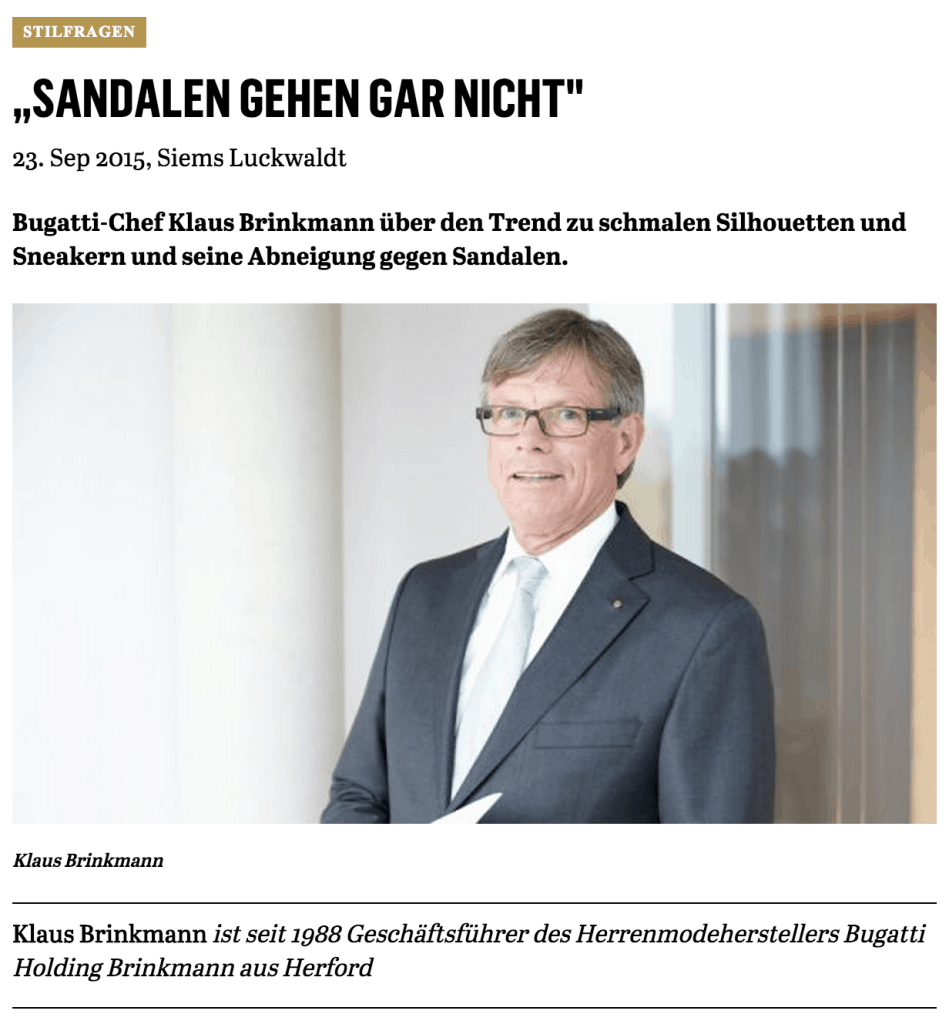 Was Mann trägt: Klaus Brinkmann, Bugatti Holding Brinkmann (für Capital.de)