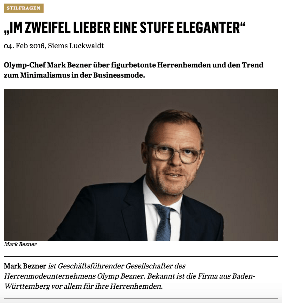 Was Mann trägt: Mark Bezner, Olymp (für Capital.de)