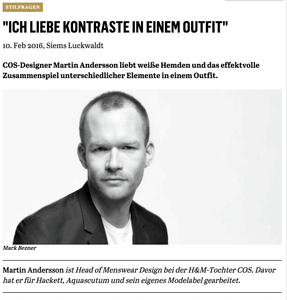Was Mann trägt: Martin Andersson, COS (für Capital.de)