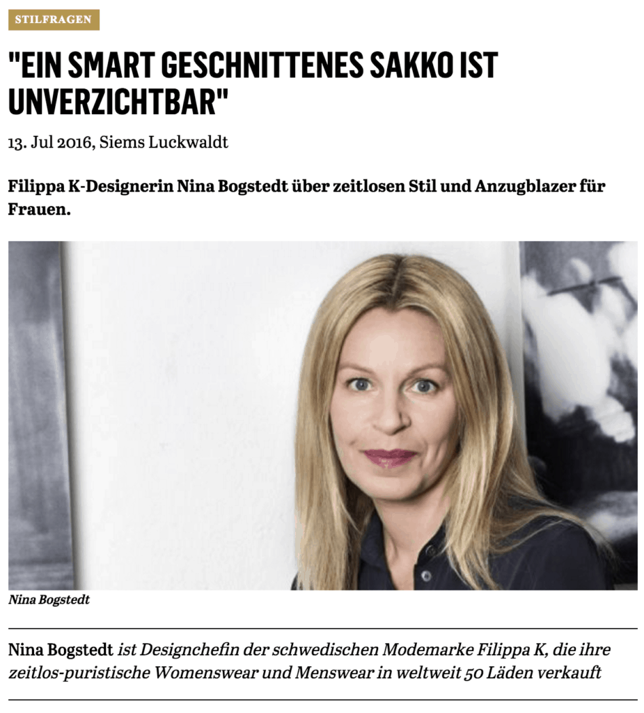 Was Mann/Frau trägt: Nina Bogstedt, Filippa K (für Capital.de)