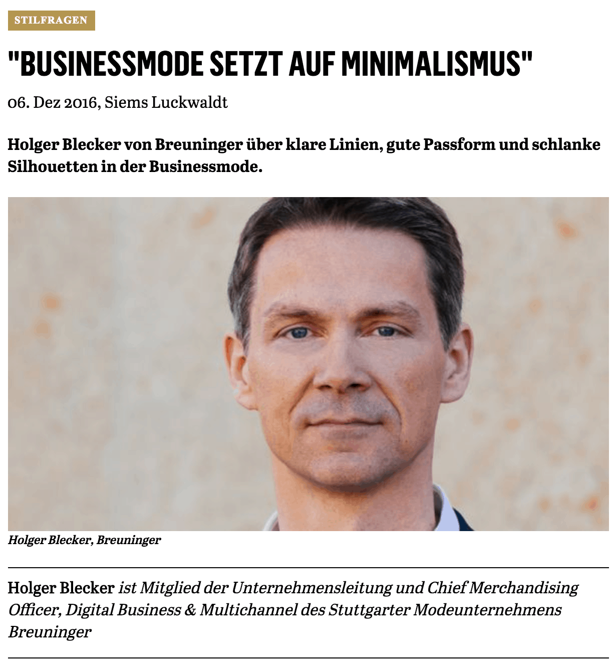 Was trägt eigentlich Holger Blecker, Breuninger (für Capital.de)