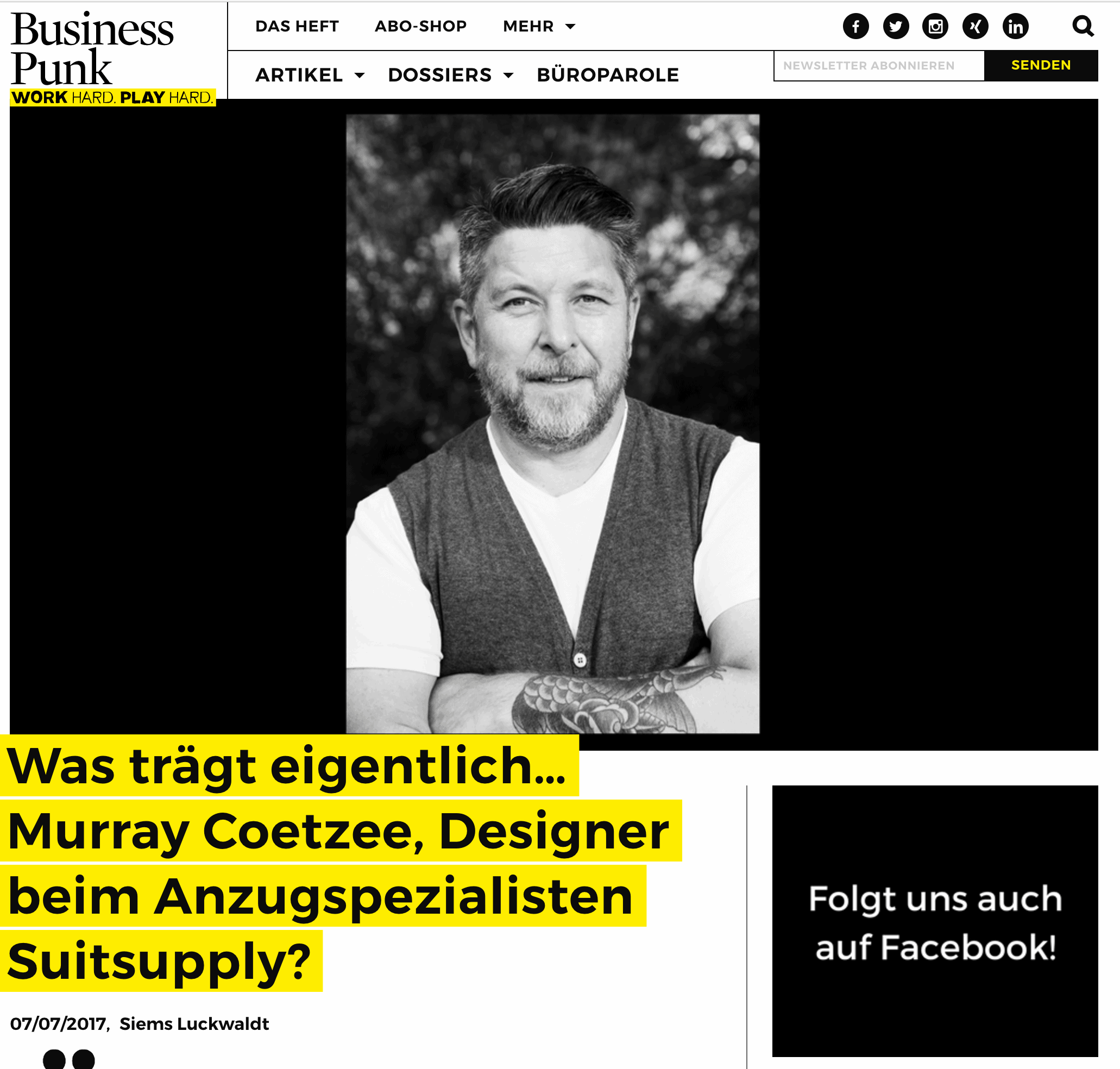 Was trägt eigentlich Murray Coetzee, Suitsupply (für Business-Punk.com)