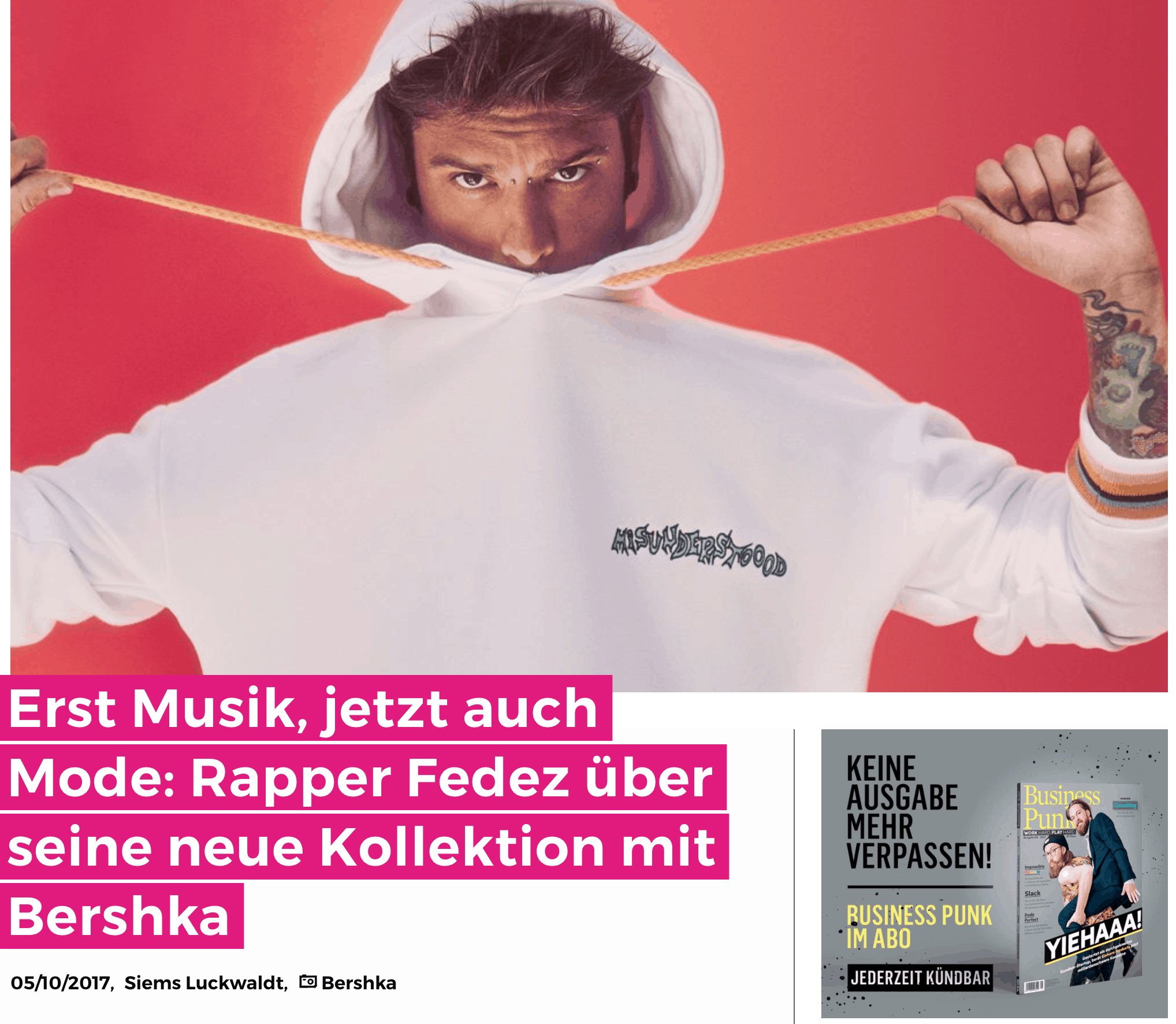 Erst Musik, jetzt Mode: Fedez x Bershka (für Business-Punk.com)