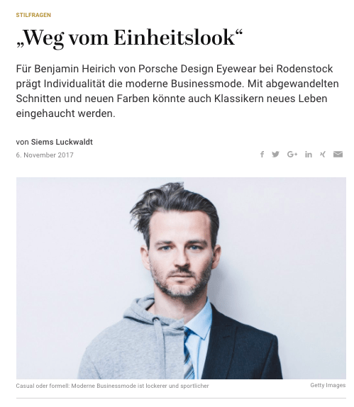 Was Mann trägt: Benjamin Heirich, Porsche Design Eyewear (für Capital.de)