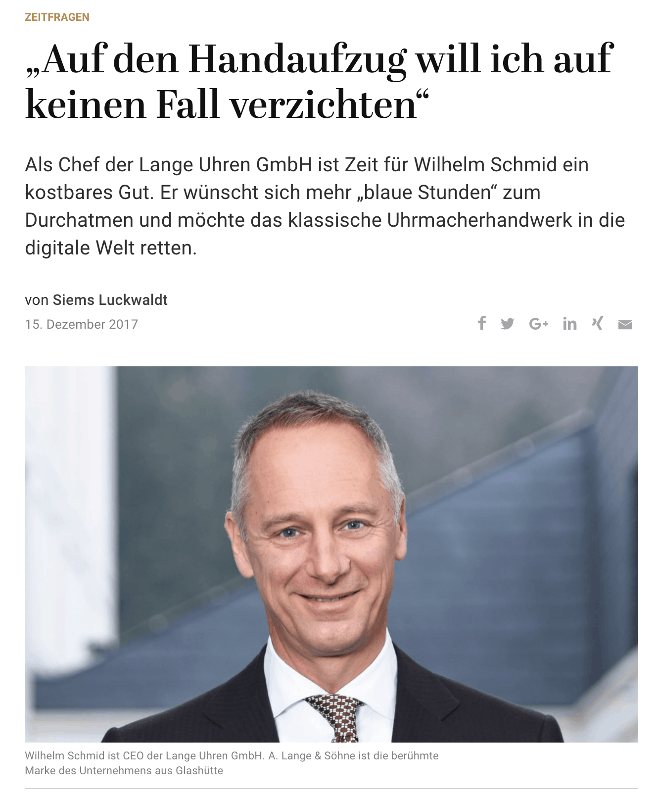 Zeitfragen: Wilhelm Schmid, A. Lange & Söhne (für Capital.de)