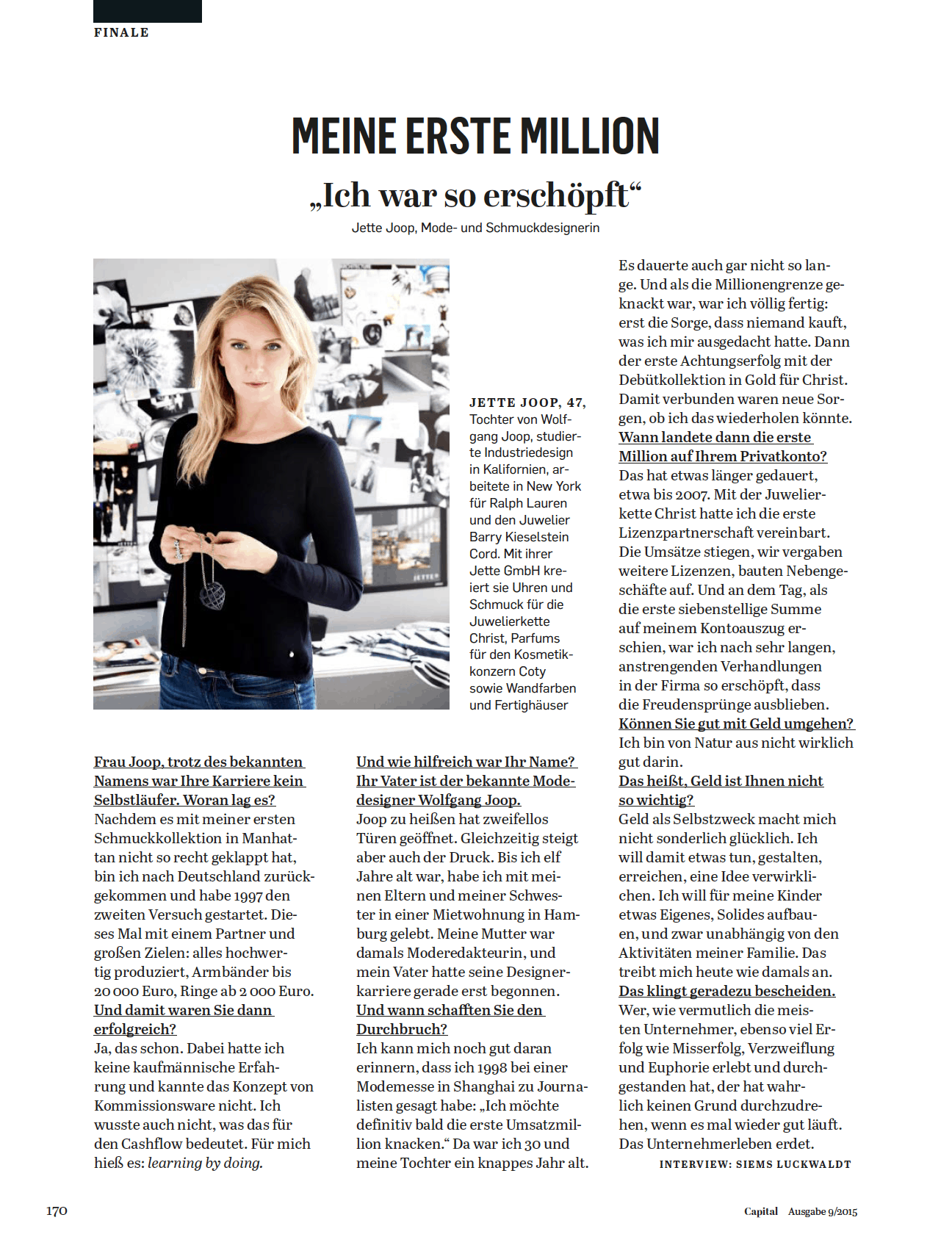 Interview: Jette Joop über ihre erste Million (für Capital)