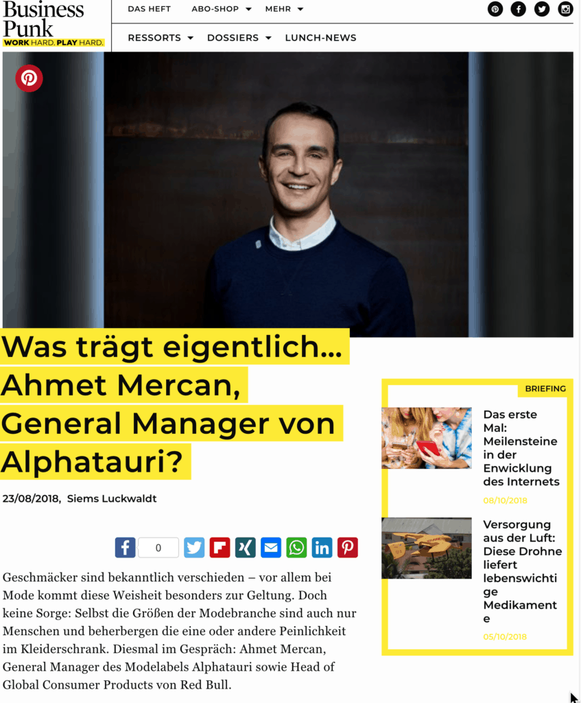 Was trägt eigentlich Ahmet Mercan, Alpha Tauri? (für Business-Punk.com)