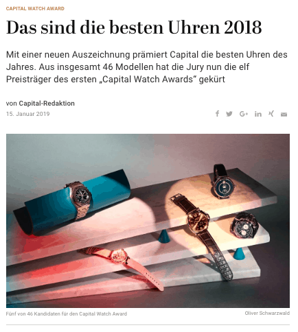 Die besten Uhren 2018 (für Capital.de)