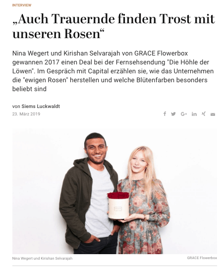Interview: Nina Wegert und Kirishan Selvarajah, Grace Flowerbox (für Capital.de)