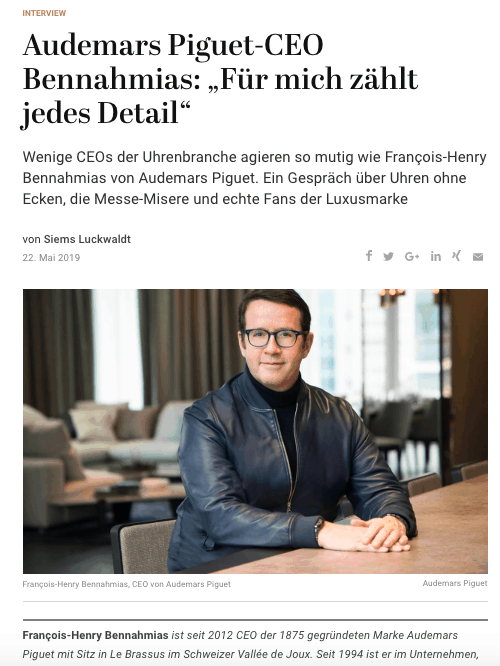 Interview: François-Henry Bennahmias, Audemars Piguet (für Capital.de)