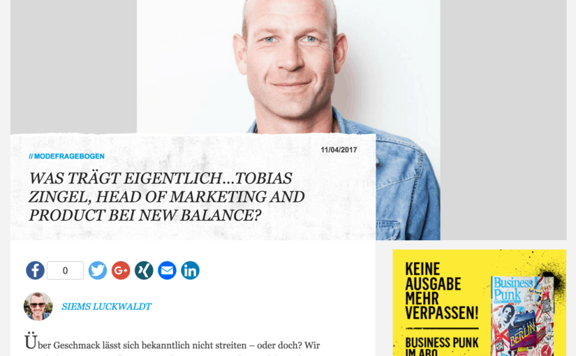 Was trägt eigentlich Tobias Zingel, Head of Marketing and Product, New Balance (für Business-Punk.com)