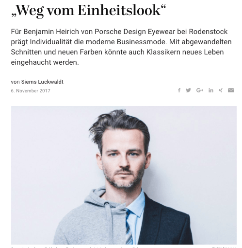 Was Mann trägt: Benjamin Heirich, Porsche Design Eyewear (für Capital.de)