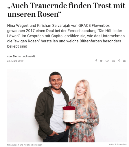 Interview: Nina Wegert und Kirishan Selvarajah, Grace Flowerbox (für Capital.de)