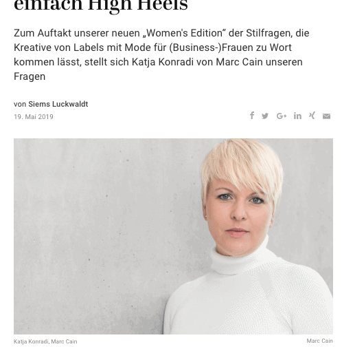 Stilfragen – Women’s Edition: Katja Konradi, Marc Cain (für Capital.de)