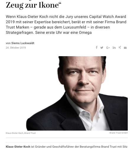 Capital Watch Award 2019: Meet the Jury – Klaus-Dieter Koch, BrandTrust (für Capital.de)