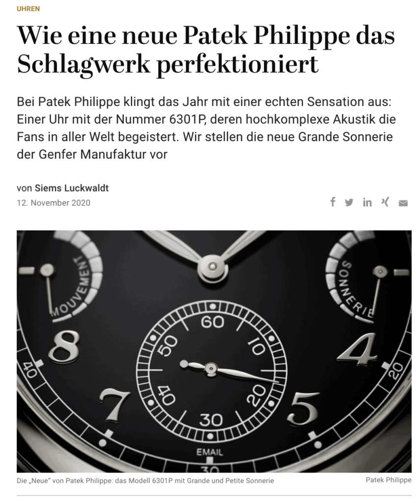 Uhrenpremiere: Grande Sonnerie 6301P von Patek Phillippe (für Capital.de)