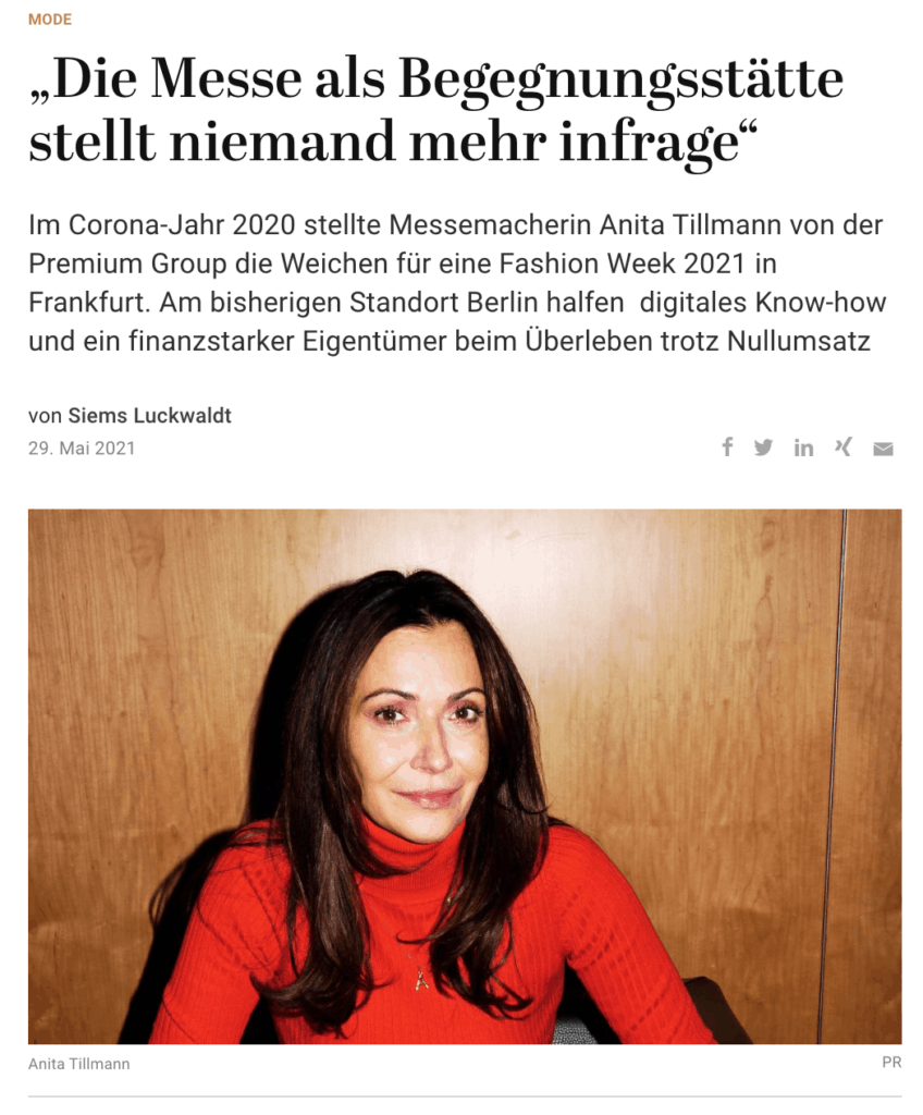 Interview: Anita Tillmann, Premium Group (für Capital)