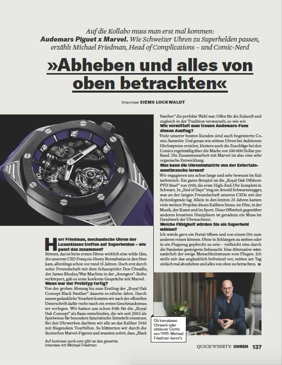 Interview: Audemars Piguet x Marvel (für Business Punk)