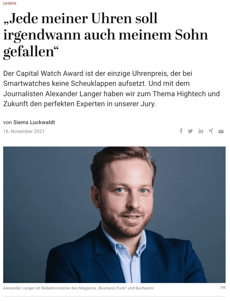Capital Watch Award 2021: Meet the Jury – Alexander Langer, Business Punk (für Capital.de)