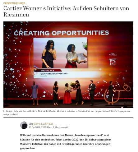 Cartier Women’s Initiative: Joanne Howarth, Carmina Bayombong, Nneka Mobisson (für Capital.de)