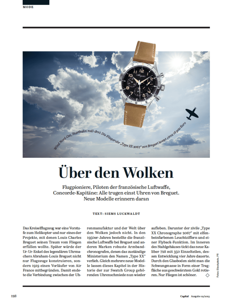 Über den Wolken: Type XX von Breguet (für Capital)