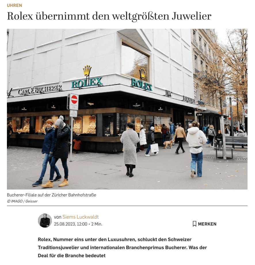 Übernahme: Rolex kauft Bucherer (für Capital.de)