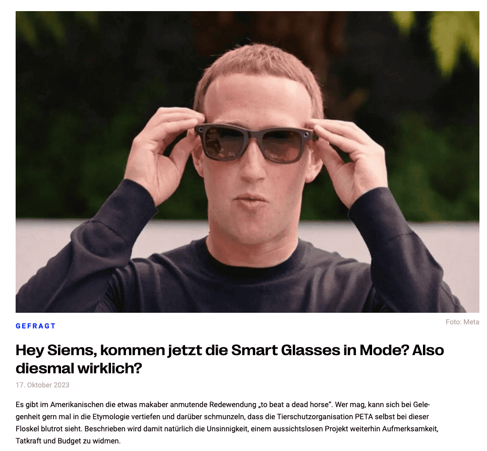 Hey, Siems… kommen jetzt die Smart Glasses in Mode? (für profashionals)