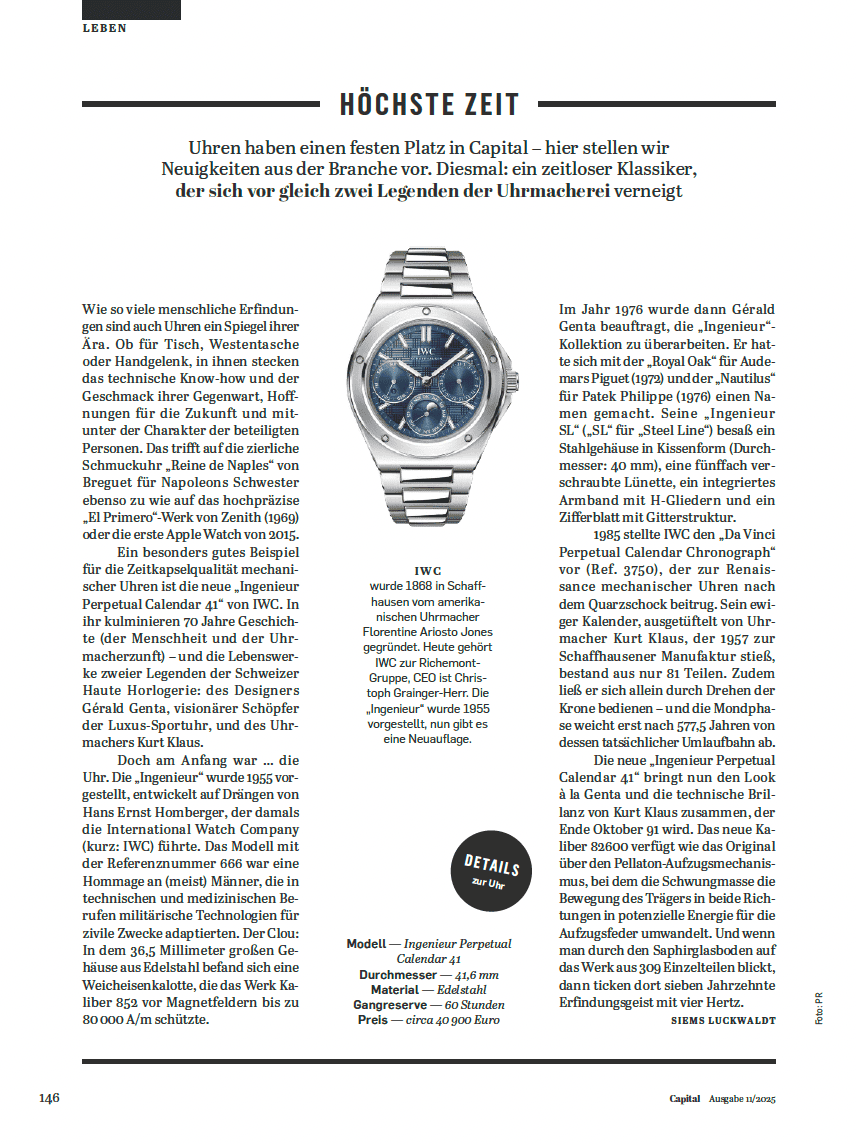 Höchste Zeit: Ingenieur PerpetualCalendar 41 (für Capital)