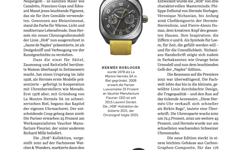 Höchste Zeit: Hermès H08 Naples Yellow (für Capital)